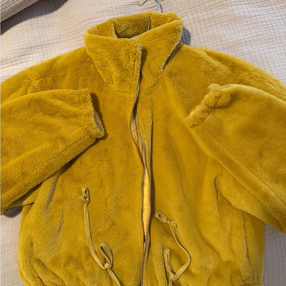 Golden Yellow Faux Fur Bomber Jacket